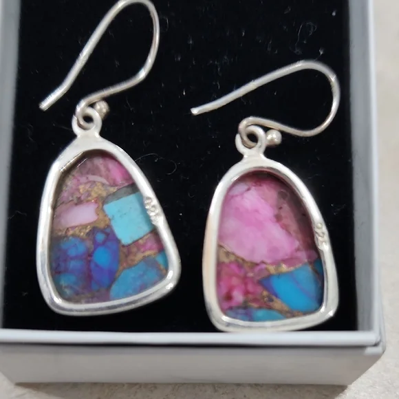 Vibrant KINGMAN DAHLIA TOURQUOISE Dangle Earrings - Picture 3 of 4